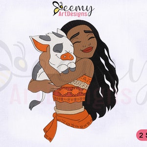 Moana Hug Pua Machine Embroidery Design, Princess Moana Machine Embroidery Design, Pua Embroidery Design, 2 Sizes Machine Embroidery Designs