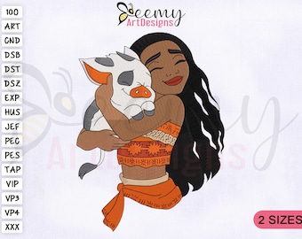 Moana Hug Pua Machine Embroidery Design, Princess Moana Machine Embroidery Design, Pua Embroidery Design, 2 Sizes Machine Embroidery Designs