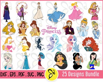 20+ Princess Vector Art File Bundle, Princess Anna, Elsa, Aurora, Belle, Cinderella, Mulan, Jasmine, Merida, Vector Art Design, Vector, File