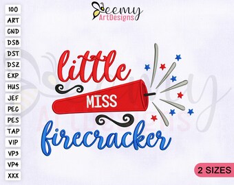 Little Miss Firecracker citaat machine borduurwerk ontwerpen | 4 x 4 en 5 x 7 borduurring | Borduurontwerp met voetzoeker | Citaat borduurontwerp