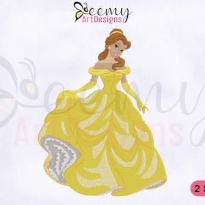 Belle Yellow Dress Embroidery Design, Princess Belle Embroidery Designs, Princess Embroidery Designs, 2 Sizes Machine Embroidery Designs