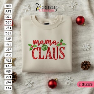 Christmas Mama Claus Machine Embroidery Design, 4x4 and 5x7 Hoop, Mama Claus Christmas Embroidery Designs, Christmas Mama Embroidery Designs