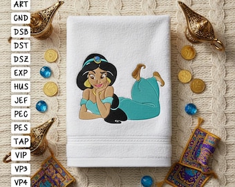 Aladdin Prinzessin Jasmin Stickdatei, 4x4 und 5x7 Stickrahmen, Prinzessinnen Stickdatei, Prinzessin Jasmin Stickdatei