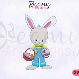 Bunny Bug Holding Eggs Basket Embroidery Design | 4x4 and 5x7 Hoop | Rabbit Holding Egg Basket Embroidery Design | Easter Embroidery Designs