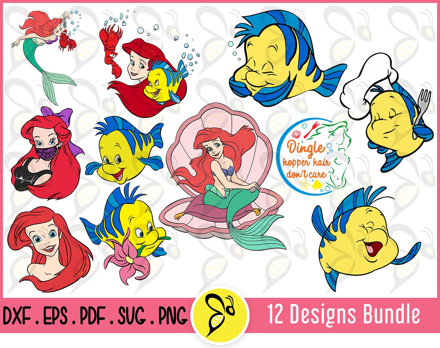 Ariel SVG File Princess Ariel And Flounder With Sebastian Vector Art