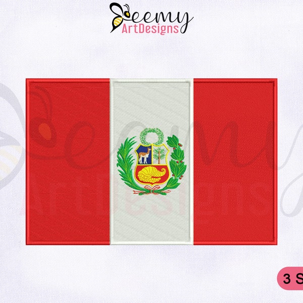 Peru Flag Machine Embroidery Design | 2.5x2.5 Cap Design | 4x4 Hoop | 5x7 Hoop EMB | Peru Flag Embroidery Designs | Flags Embroidery Designs