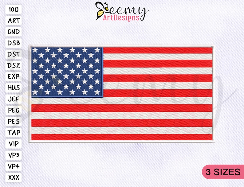 American Flag Machine Embroidery Design, 2.5x2.5, 4x4, 5x7 Hoop Flag, USA Flag Embroidery Design, United States Flag PES Embroidery Designs image 1
