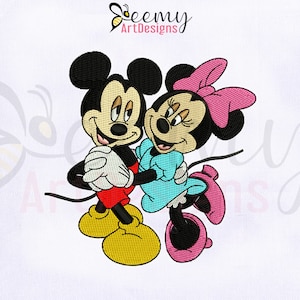 Broderidesign med Musse och Mimmi som dansar par, 4x4-ring, broderidesign för par, Musse broderidesign, broderi med dansande par