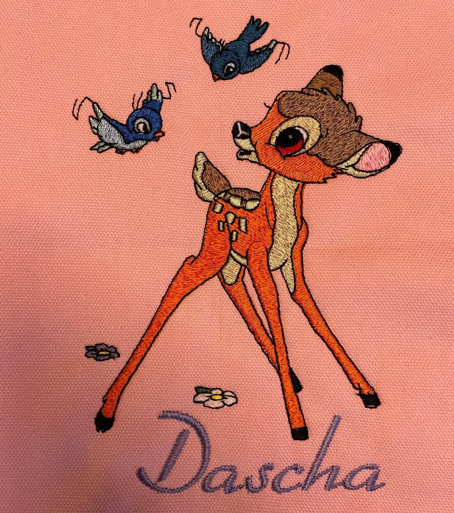 美品　ヴィンテージ　バンビ　刺繍　壁掛け　額　 バンビとうさぎが可愛いらしい バンビ刺繍デザインで遊ぶ鳥、4x4と5x7の刺繍枠、バンビ刺繍デザイン