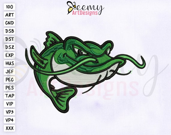 Angry Catfish Machine Embroidery Design 4x4 Hoop Catfish