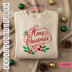 Decorative Merry Christmas Embroidery Design, 4x4 and 5x7 Hoop EMB, Merry Xmas Machine Embroidery Design, Holiday Machine Embroidery Designs