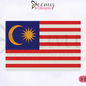 Malaysia Flag Machine Embroidery Design | 2.5x2.5 Hoop | 4x4 Hoop | 5x7 Hoop | Malaysia Flag Embroidery Design | Flags Embroidery Designs