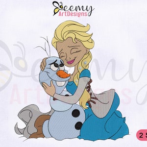 Frozen Baby Elsa With Olaf Embroidery Design, Olaf Embroidery Designs, Baby Elsa Embroidery Designs, 2 Sizes Machine Embroidery Designs