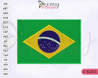 Brazil Flag Machine Embroidery Design, 2.5x2.5, 4x4 & 5x7 Hoop Embroidery Design, Flag of Brazil Embroidery Designs, Country Flag Embroidery