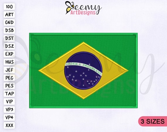ブラジル国旗の機械刺繍デザイン、2.5x2.5、4x4、5x7のフープ刺繍