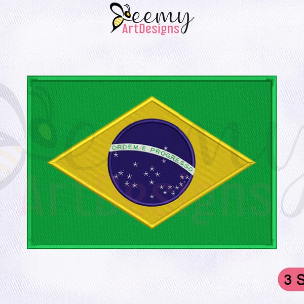 Brazil Flag Machine Embroidery Design, 2.5x2.5, 4x4 & 5x7 Hoop Embroidery Design, Flag of Brazil Embroidery Designs, Country Flag Embroidery