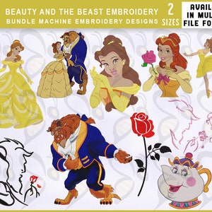 Beauty And The Beast Embroidery Design Bundle, 2 Sizes EMB Designs, The Beast Embroidery, Belle, Beast, Miss Potts, Rose, Embroidery Designs