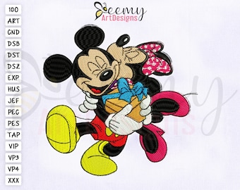 Mickey & Minnie Mouse Kissing Embroidery Design, 4x4 Hoop, Mickey