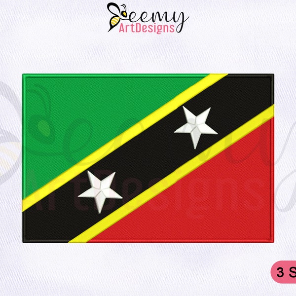 Saint Kitts and Nevis Flag Machine Embroidery Design | 2.5x2.5 Hat Design | 4x4 Hoop | 5x7 Hoop Saint Kitts and Nevis Flag Embroidery Design