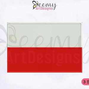 Puede incluir: Una bandera rectangular blanca y roja con el texto "Beemy ArtDesigns" y "3 SIZES" debajo de la bandera.