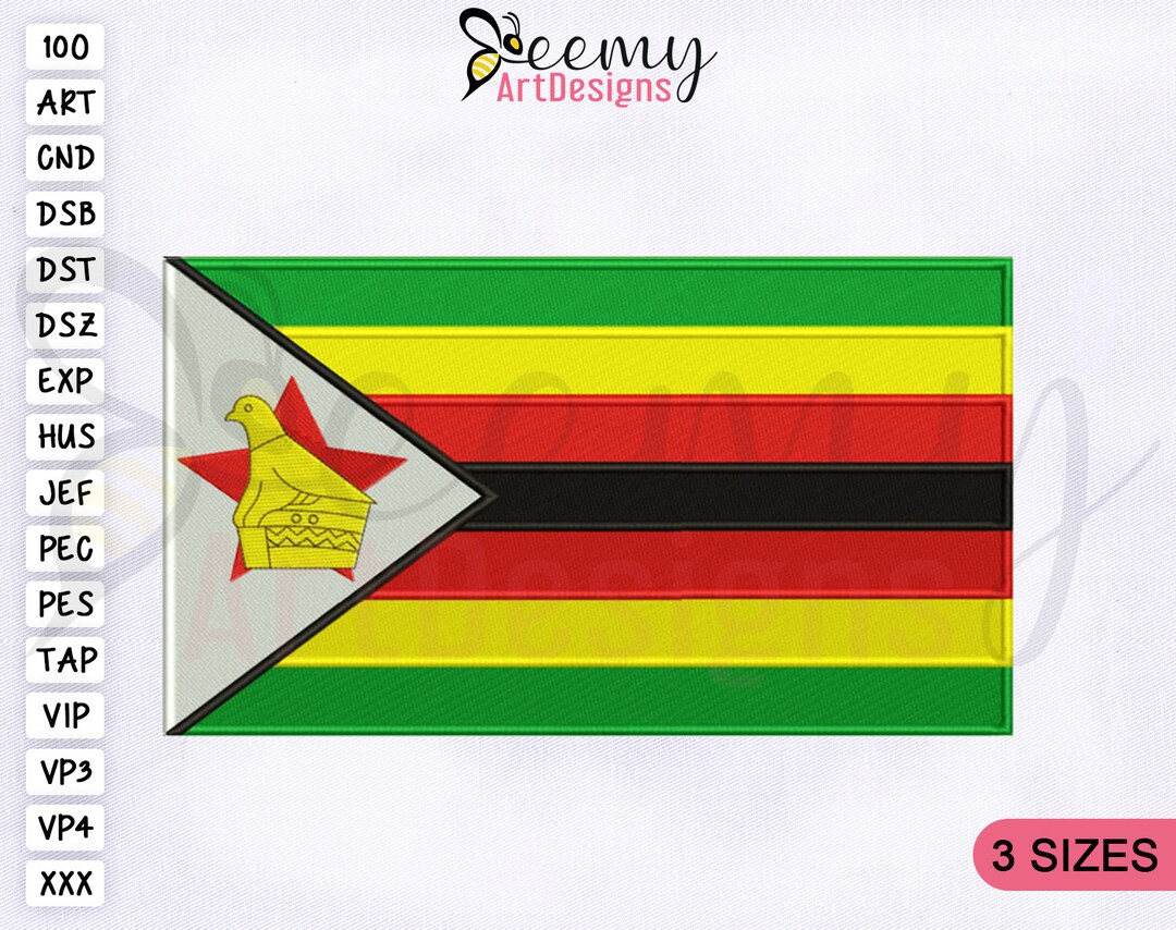 Zimbabwe Flag Machine Embroidery Design 2.5x2.5 Hat Design 4x4 Hoop 5x7