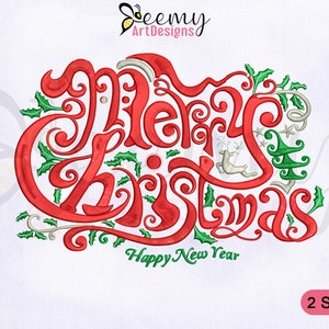 Merry Christmas & Happy New Year Embroidery Design, 4x4 and 5x7 Hoop, Christmas Embroidery Design, Happy New Year Machine Embroidery Designs