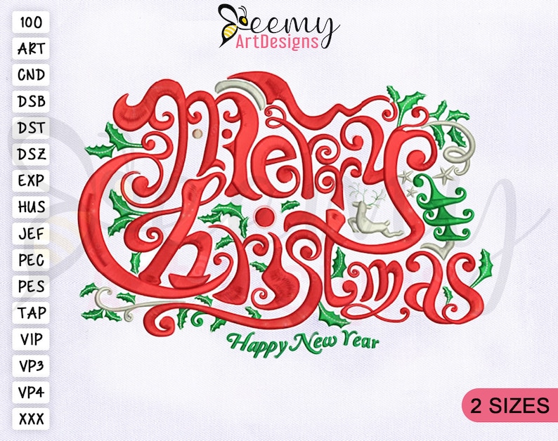 Merry christmas  happy new year embroidery design 4x4 and  etsy Merry christmas  happy new year embroidery design 4x4 and  etsy