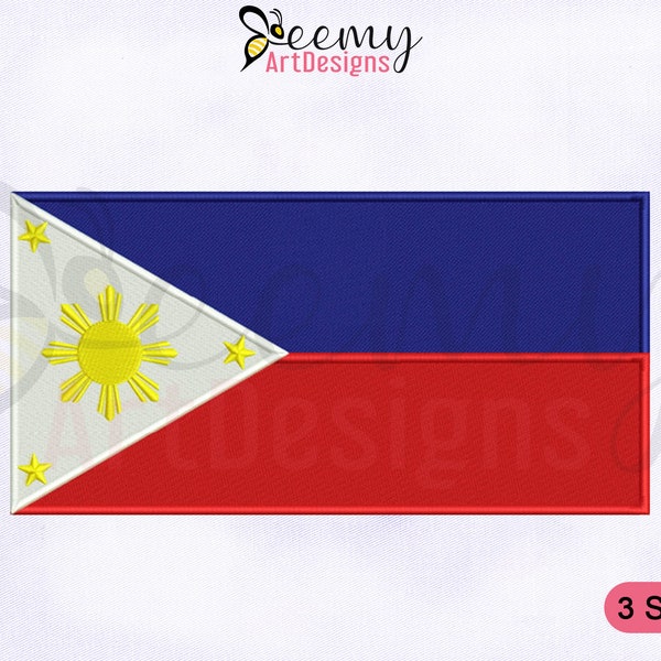 Philippines Flag Machine Embroidery Design | 2.5x2.5 Hat Design | 4x4 Hoop | 5x7 Hoop Philippines Flag Embroidery Designs | Flags EMB Design