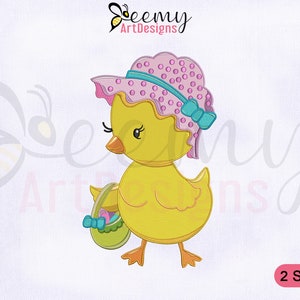 Easter Chick Bonnet Embroidery Design, 4x4 and 5x7 Hoop, Chicken Bonnet Embroidery Designs, Chick Easter Embroidery Design, Chick Embroidery