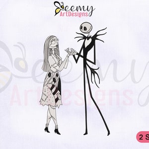TBc Jack und Sally Stickdatei, 4x4 und 5x7 Hoop EMB, Nightmare Jack Stickdatei, Silhouette Nightmare Sally Stickdatei
