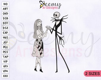 TNBC Jack And Sally Embroidery Design, 4x4 and 5x7 Hoop EMB, Nightmare Jack Embroidery Design, Silhouette Nightmare Sally Embroidery Design