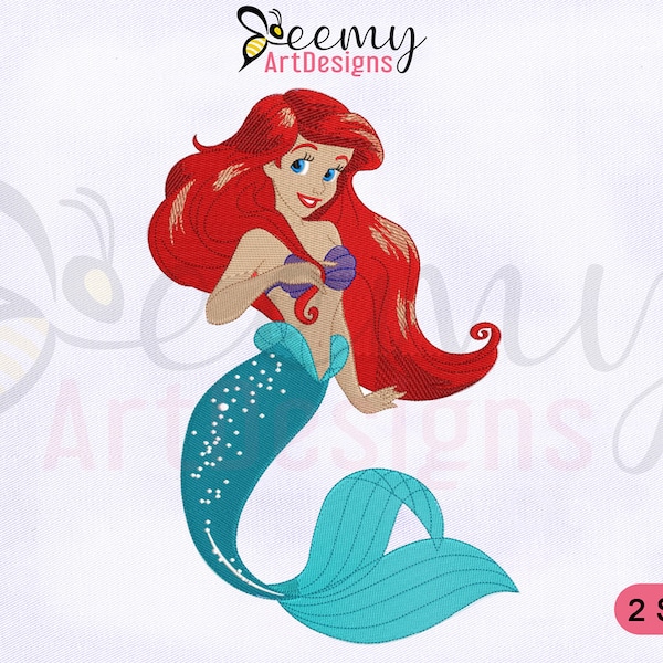 Ariel Sirenita Machine Embroidery Design, Mermaid Embroidery Designs, Ariel Embroidery Designs, 2 Sizes Machine Embroidery Designs