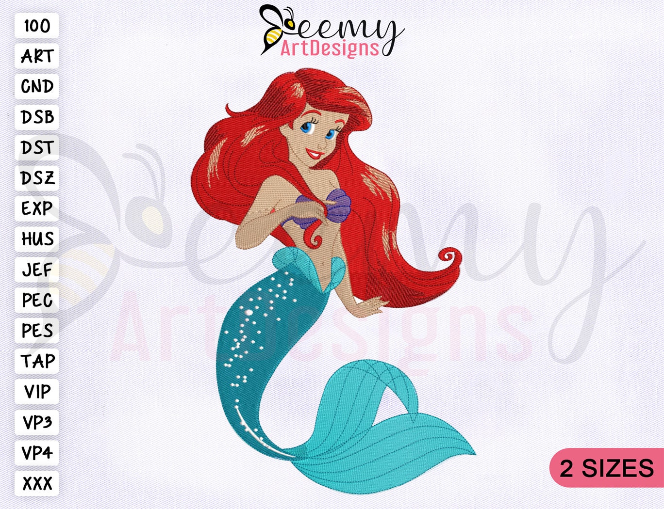 Ariel Sirenita Machine Embroidery Design, Mermaid Embroidery Designs, Ariel Embroidery Designs, 2 Sizes Machine Embroidery Designs