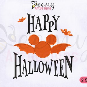 Mickey Bat Happy Halloween Embroidery Design, 4x4 and 5x7 Hoop, Mickey Halloween Bat Embroidery Design, Halloween Machine Embroidery Designs