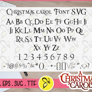 File SVG del font A Christmas Carol, file di font Dxf, Eps e TTF, file di font natalizi Svg, file di font, file di taglio Svg del font Silhouette