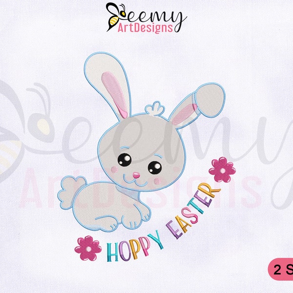 Cute Bunny Hoppy Easter Embroidery Design | 4x4 and 5x7 Hoop EMB | Happy Easter Machine Embroidery Design | Easter Rabbit Embroidery Designs