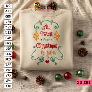All I Want for Christmas Is you Machine Embroidery Design, 4x4 and 5x7 Hoop, Christmas Embroidery Design, Christmas Quote Embroidery Design