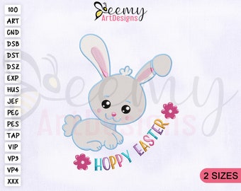 Cute Bunny Hoppy Easter Embroidery Design, 4x4 and 5x7 Hoop, Happy Easter Machine Embroidery Design, Easter Rabbit Machine Embroidery Design