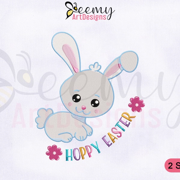 Cute Bunny Hoppy Easter Embroidery Design, 4x4 and 5x7 Hoop, Happy Easter Machine Embroidery Design, Easter Rabbit Machine Embroidery Design