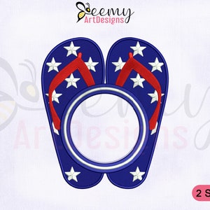 USA Slipper Monogram Machine Embroidery Design | 4x4 Hoop | 5x7 Hoop | American Flip Flop Embroidery Design | Monogram Embroidery Designs