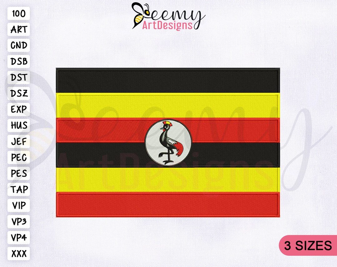 Uganda Flag Machine Embroidery Design 2.5x2.5 Hat Design 4x4 Hoop 5x7