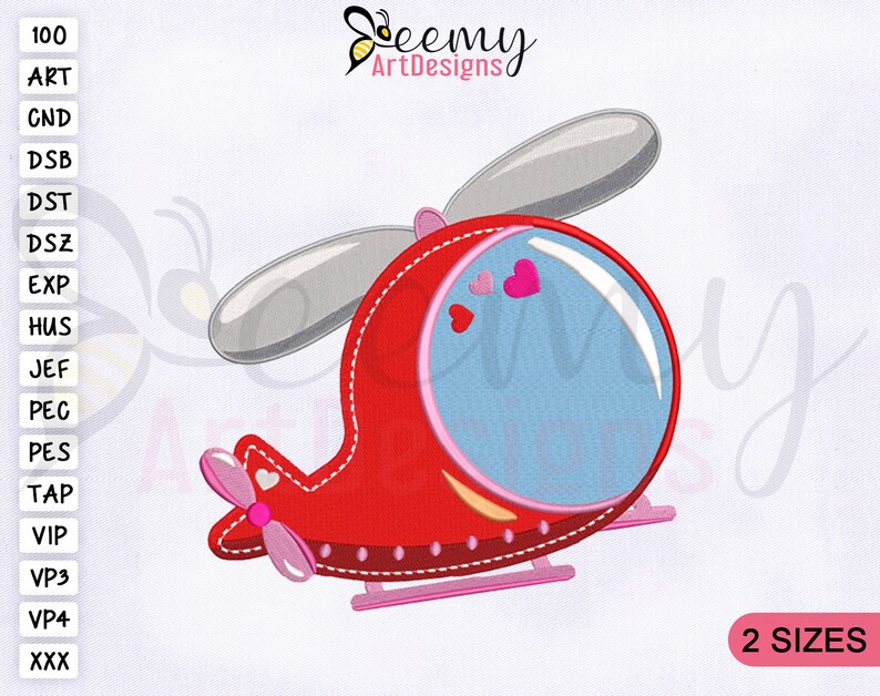 Love Mini Helicopter Embroidery Design, 4x4 and 5x7 Hoop, Valentine’s ...