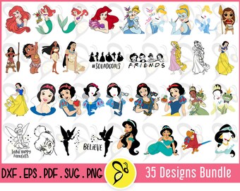 30+ Princess Vector Art Designs Bundle, Princess Ariel, Moana, Cinderella, Jasmine, Pocahontas, Rapunzel, Snow White, Tinkerbell Vector Art