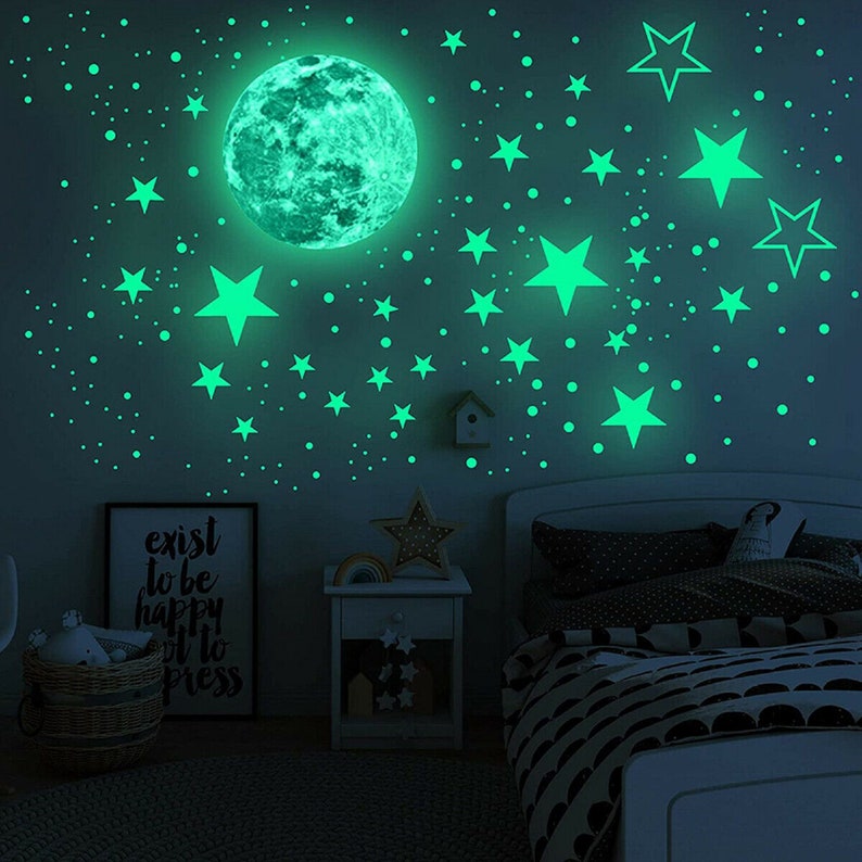435PCS glow in dark,Luminous Stars & Moon Planet galaxy Space Wall Stickers Decal,Kid Room Decor,romantic bedroom decor, Best ceiling stars