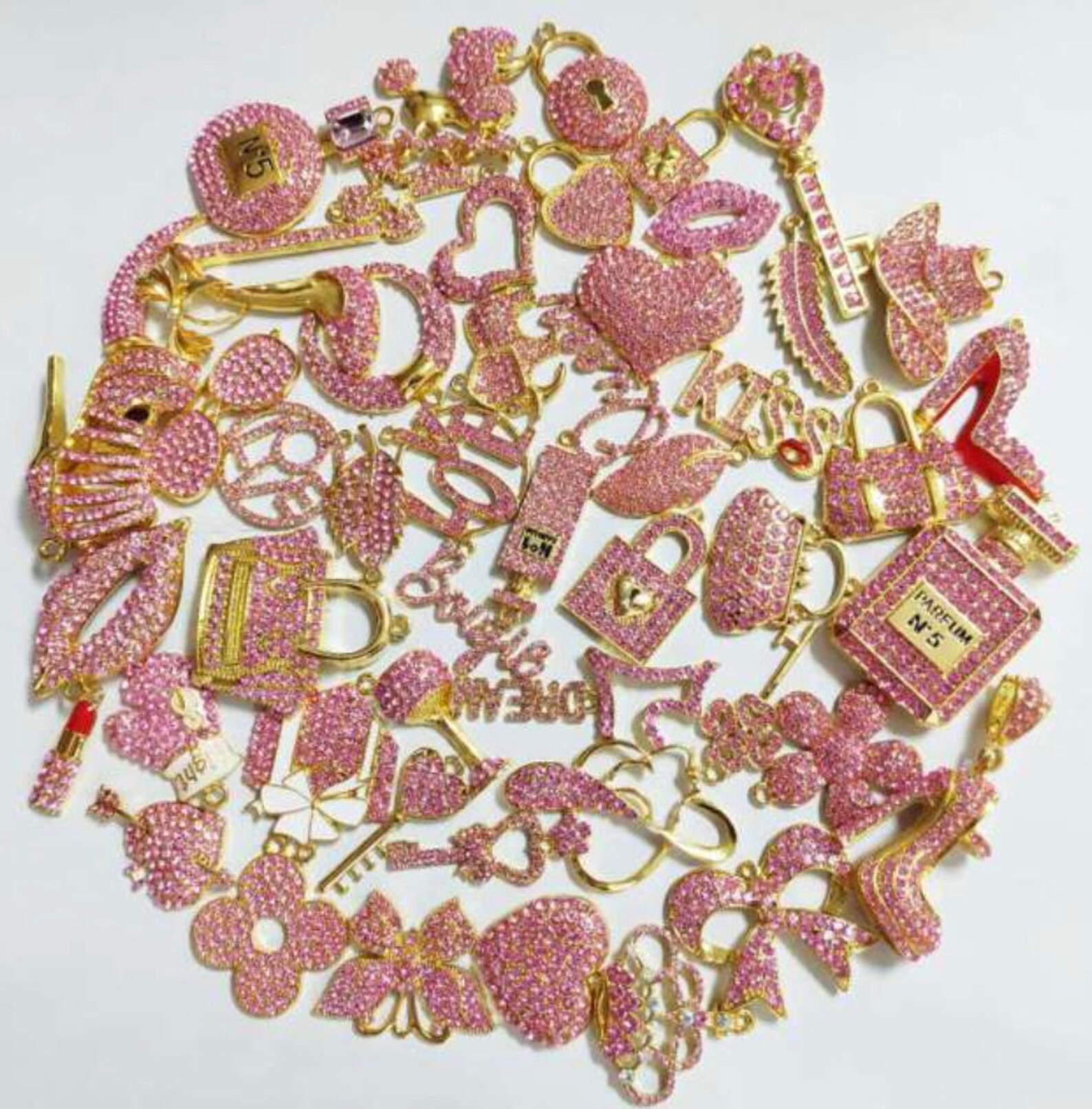 Pink Bulk Rhinestone Charms Wholesale Bling Charms Etsy