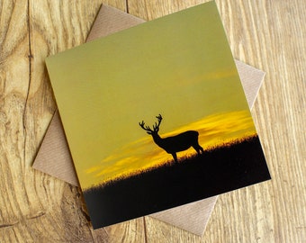 Red deer stag greeting card, 6" x 6", blank inside for your own message.