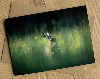 Hare photo greeting card, 7" x 5", blank inside for your own message.