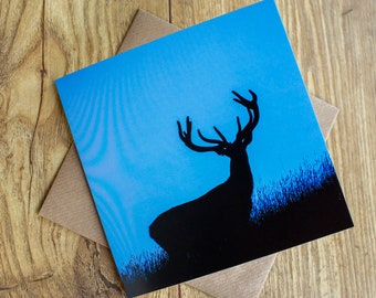 Red Deer Stag Card, Red Deer Stag Greeting Card, Silhouette, blank inside, 6" x 6".