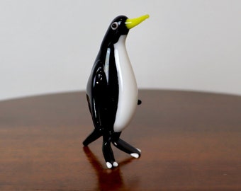Art Glass Penguin Miniature Sculpture | 2.75 inches | Cute with Yellow Beak | Hand Made Figurine | Free Shipping to US & Canada