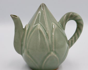 Celadon Lotus Bud Water Dropper | Crackle Glaze | Tea Pot Shape | Signed | Asian Korean Calligraphy Collectible